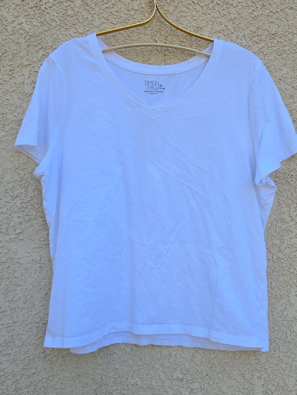Time and Tru White V-Neck Short Sleeve Women's Tee 100% Cotton XL (16-18)